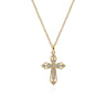 14K Yellow Gold Openwork Diamond Cross Necklace - 0.1 ct