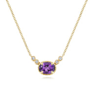 14K Yellow Gold Oval Amethyst Pendant Necklace with Diamond Accents