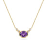 14K Yellow Gold Oval Amethyst Pendant Necklace with Diamond Accents - 0.06 ct