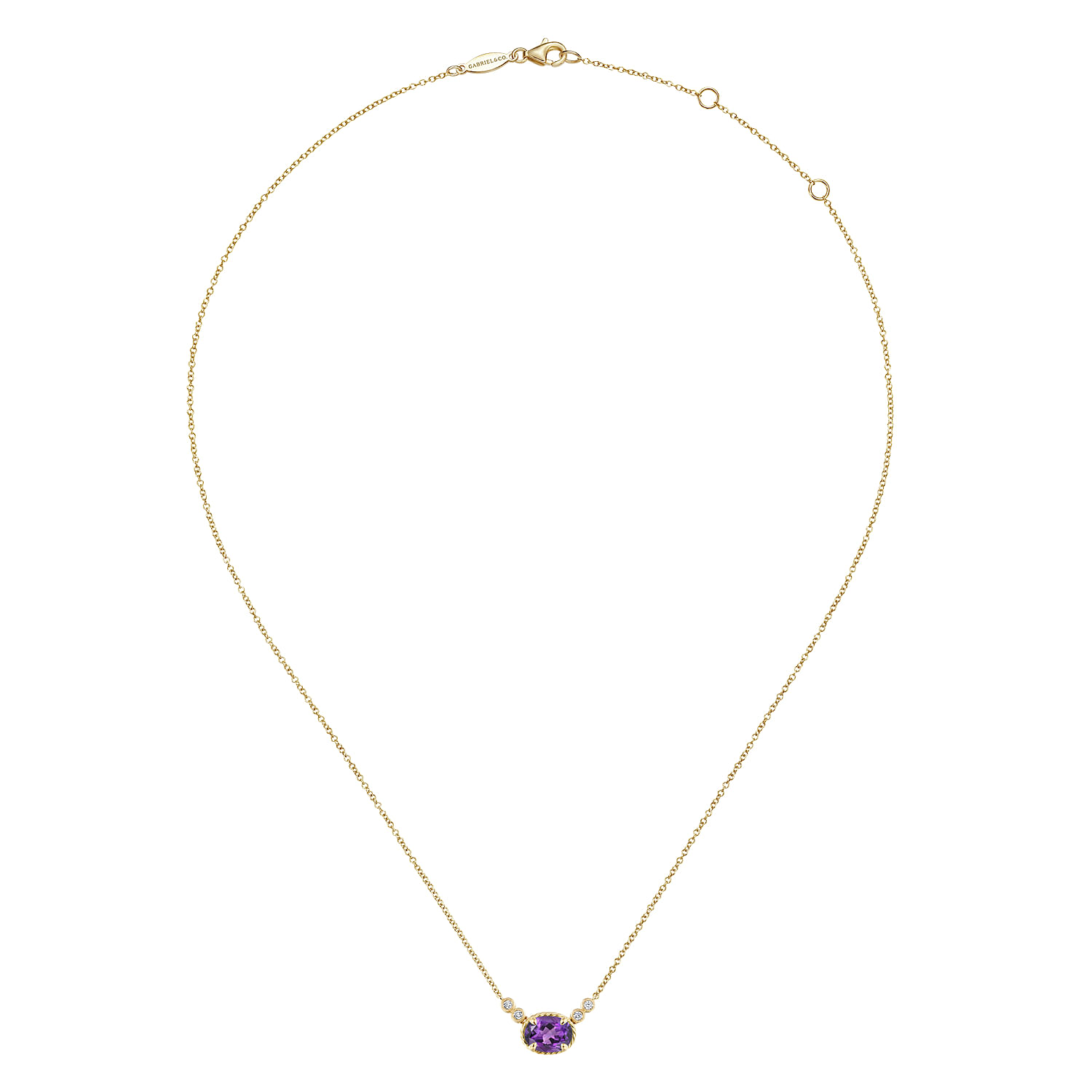 14K Yellow Gold Oval Amethyst Pendant Necklace with Diamond Accents - 0.06 ct - Shot 2