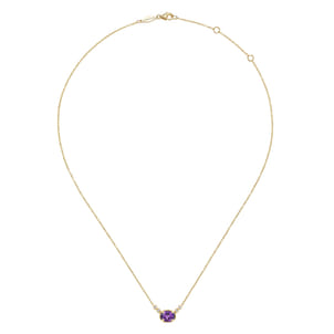 14K Yellow Gold Oval Amethyst Pendant Necklace with Diamond Accents