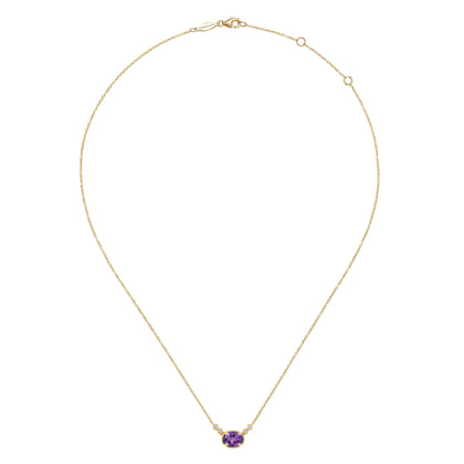 14K Yellow Gold Oval Amethyst Pendant Necklace with Diamond Accents