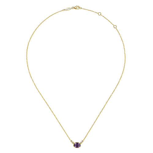 14K Yellow Gold Oval Amethyst Pendant Necklace with Diamond Accents - 0.06 ct - Shot 2