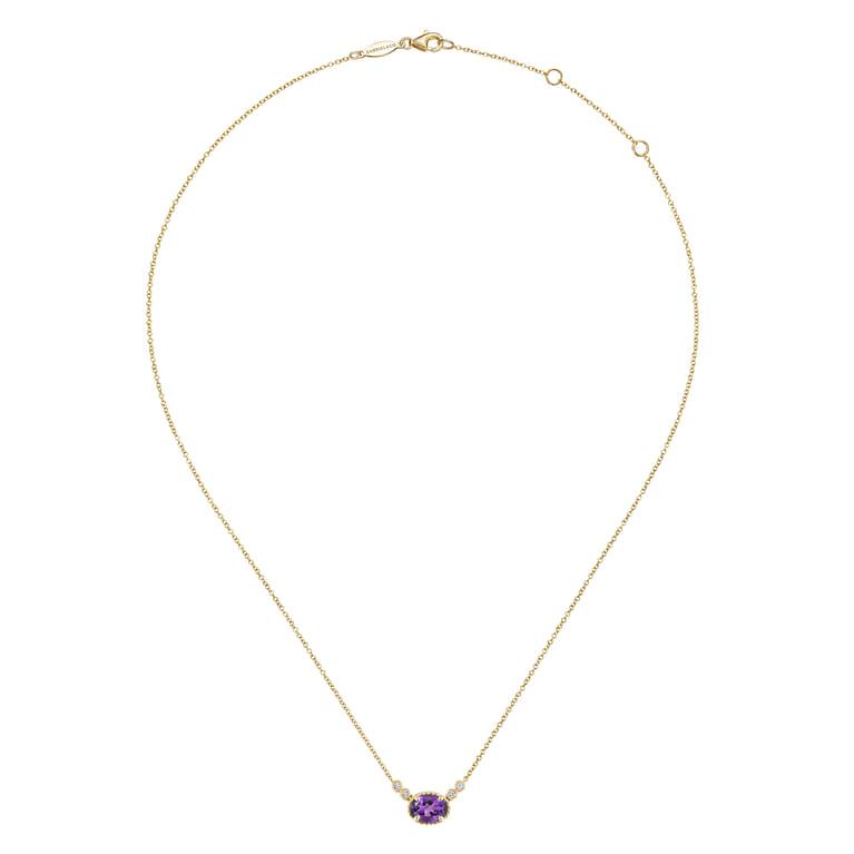 14K Yellow Gold Oval Amethyst Pendant Necklace with Diamond Accents - 0.06 ct - Shot 2