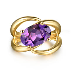 14K Yellow Gold Oval Amethyst Twist Ladies Ring