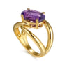 14K Yellow Gold Oval Amethyst Twist Ladies Ring