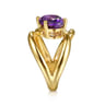 14K Yellow Gold Oval Amethyst Twist Ladies Ring