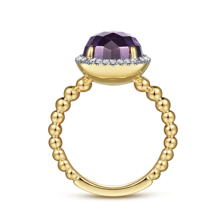14K Yellow Gold Oval Amethyst and Diamond Halo Ring - 0.16 ct - Shot 2