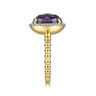 14K Yellow Gold Oval Amethyst and Diamond Halo Ring - 0.16 ct