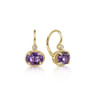 14K Yellow Gold Oval Amethyst and Diamond Leverback Earrings - 0.03 ct