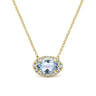 14K Yellow Gold Oval Aquamarine and Diamond Halo Pendant Necklace - 0.14 ct