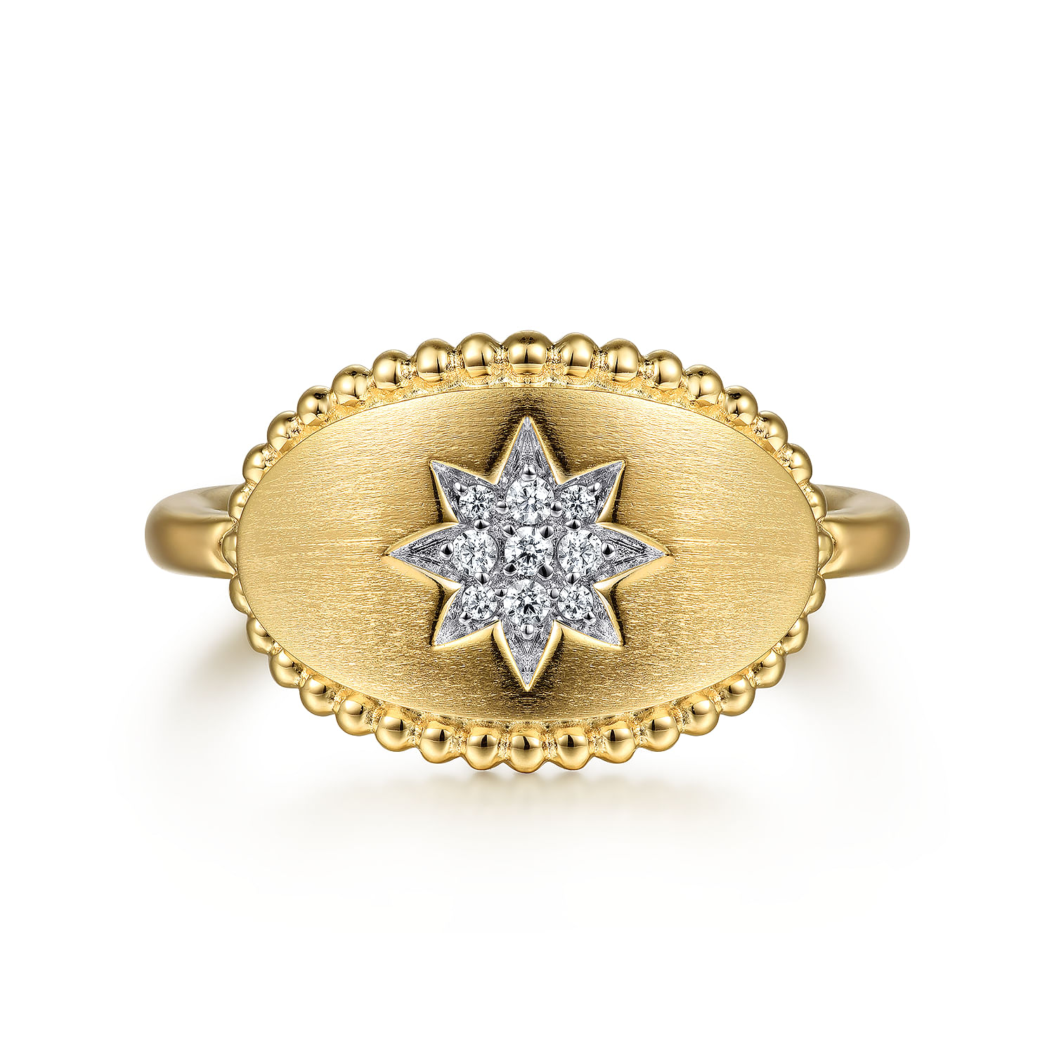14K Yellow Gold Oval Bujukan Signet Ring with Diamond Starburst