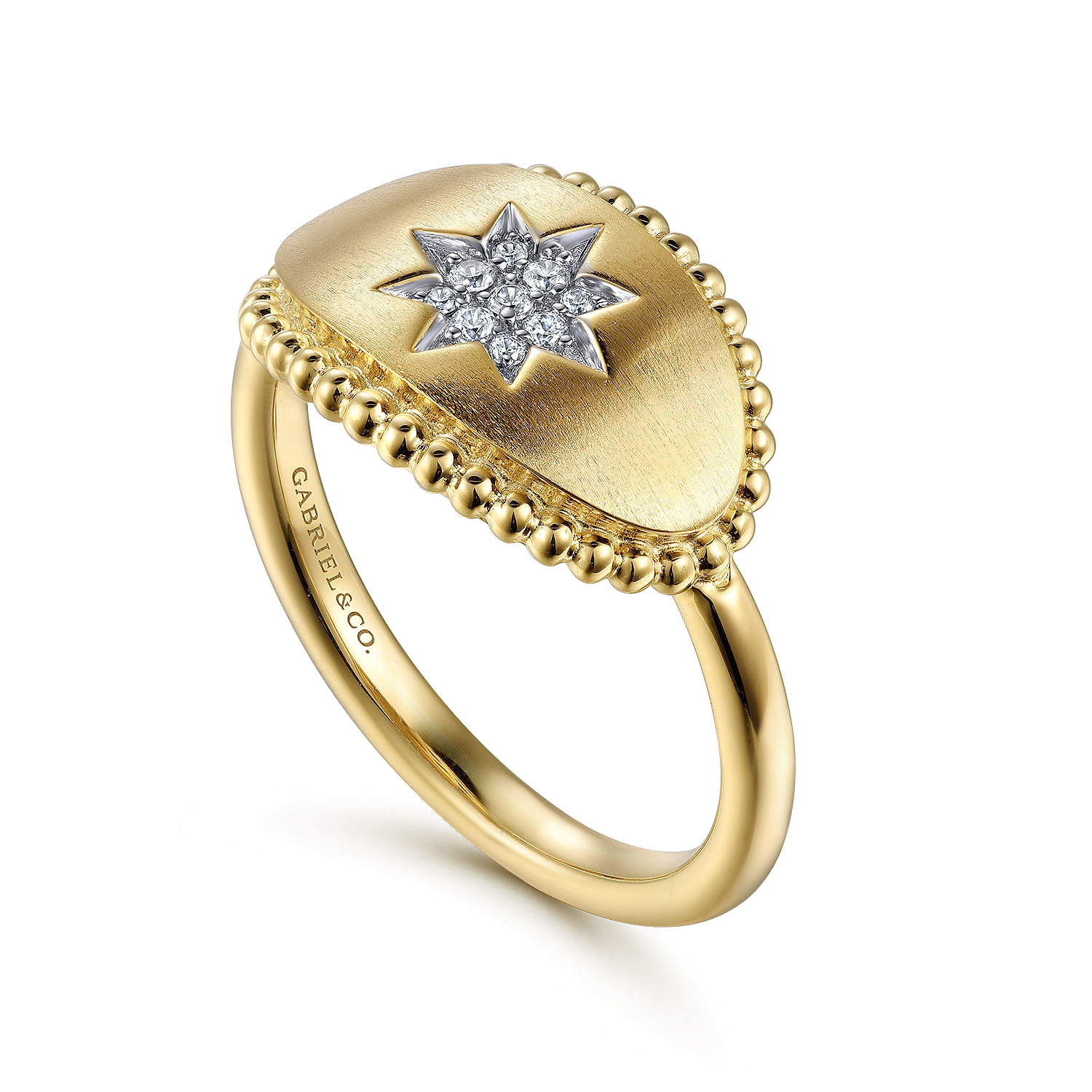 14K Yellow Gold Oval Bujukan Signet Ring with Diamond Starburst