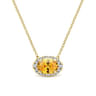 14K Yellow Gold Oval Citrine and Diamond Halo Pendant Necklace - 0.14 ct