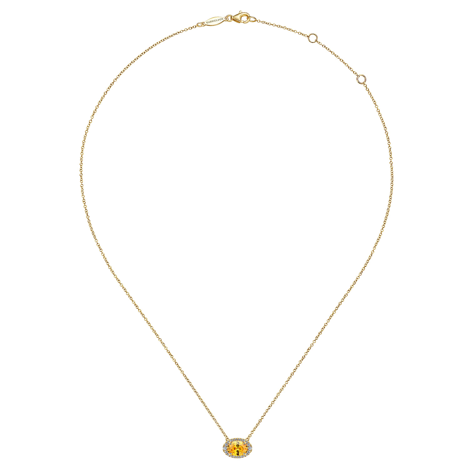 14K Yellow Gold Oval Citrine and Diamond Halo Pendant Necklace - 0.14 ct - Shot 2