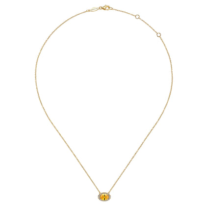 14K Yellow Gold Oval Citrine and Diamond Halo Pendant Necklace