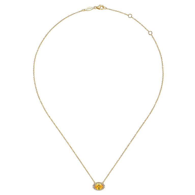 14K Yellow Gold Oval Citrine and Diamond Halo Pendant Necklace - 0.14 ct - Shot 2