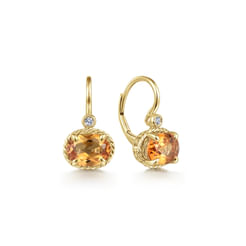 14K Yellow Gold Oval Citrine and Diamond Leverback Earrings