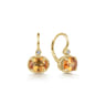 14K Yellow Gold Oval Citrine and Diamond Leverback Earrings - 0.03 ct