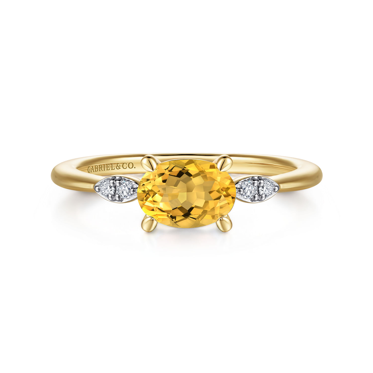 14K Yellow Gold Oval Citrine and Diamond Ring