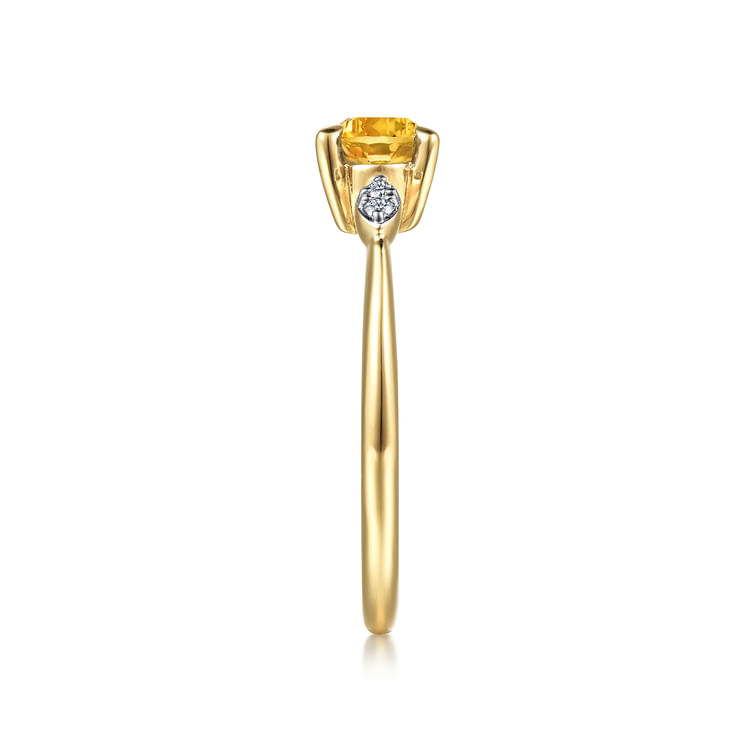 14K Yellow Gold Oval Citrine and Diamond Ring