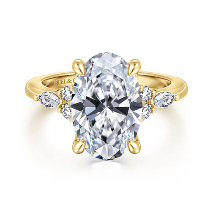 14K Yellow Gold Oval Diamond Cluster Engagement Ring