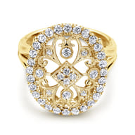 14K Yellow Gold Oval Filligree Diamond Ring