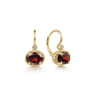 14K Yellow Gold Oval Garnet and Diamond Leverback Earrings - 0.03 ct
