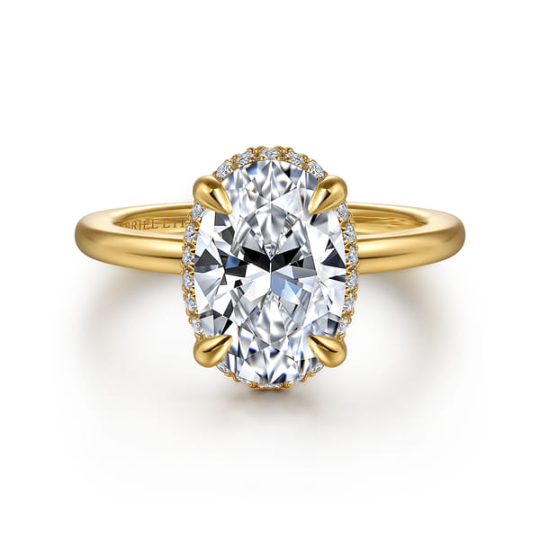 Oval Hidden Halo Diamond Engagement Ring in Yellow Gold
