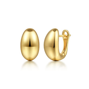 14K Yellow Gold Oval Huggie Earrings