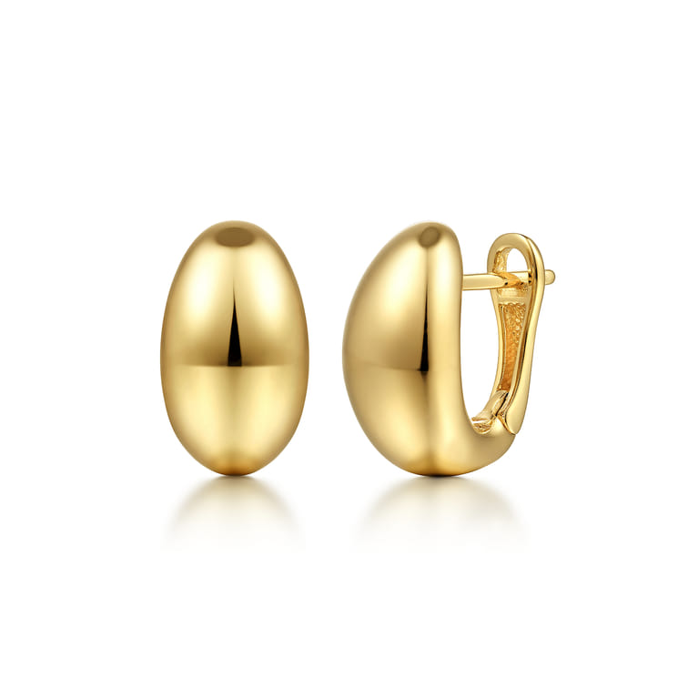 14K Yellow Gold Oval Huggie Earrings - Shot 1