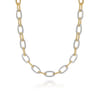 14K Yellow Gold Oval Link Chain Necklace with Pave Diamond Link Stations - 1.4 ct