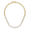 14K Yellow Gold Oval Link Chain Necklace with Pave Diamond Link Stations - 1.4 ct