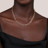 14K Yellow Gold Oval Link Chain Necklace with Pave Diamond Link Stations - 1.4 ct