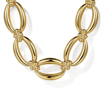 14K Yellow Gold Oval Link Chain Necklace wth Bujukan Connectors