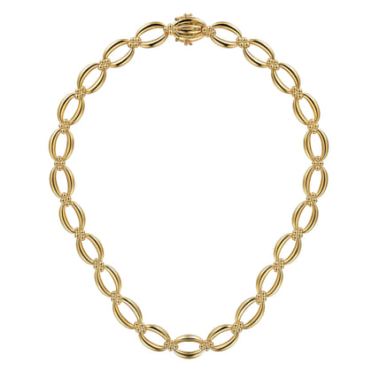 14K Yellow Gold Oval Link Chain Necklace wth Bujukan Connectors
