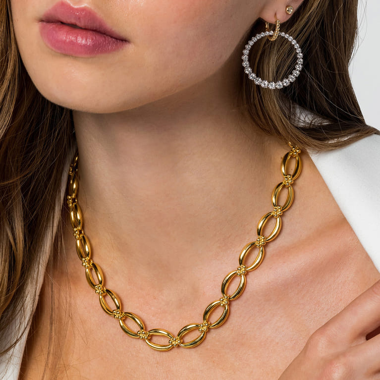 14K Yellow Gold Oval Link Chain Necklace wth Bujukan Connectors - Shot 4