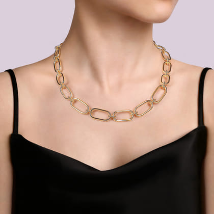14K Yellow Gold Oval Link Chain Necklace wth Bujukan Connectors