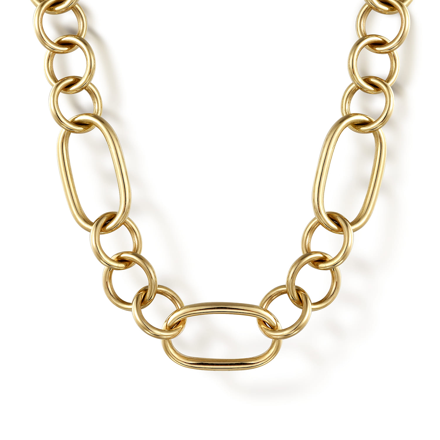 14K Yellow Gold Oval Link Chain Necklace wth Circle Stations - Shot 1