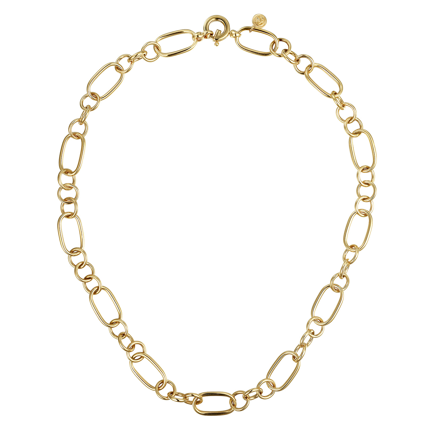 14K Yellow Gold Oval Link Chain Necklace wth Circle Stations - Shot 2