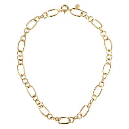 14K Yellow Gold Oval Link Chain Necklace wth Circle Stations