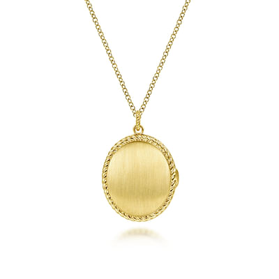 14K Yellow Gold Oval Locket Necklace with Twisted Rope Frame