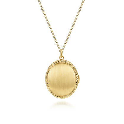 14K Yellow Gold Oval Locket Necklace with Twisted Rope Frame