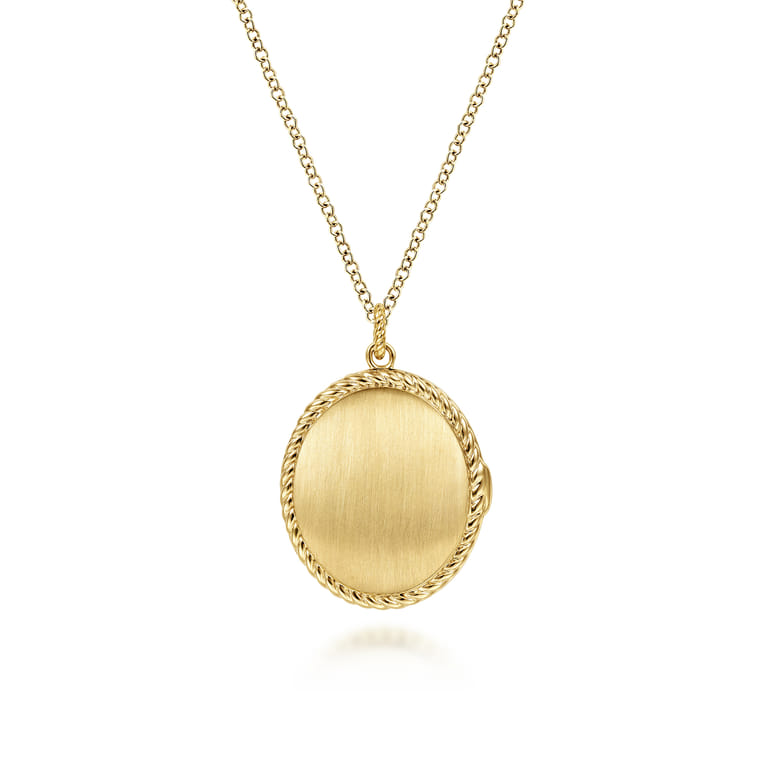 14K Yellow Gold Oval Locket Necklace with Twisted Rope Frame - Shot 1