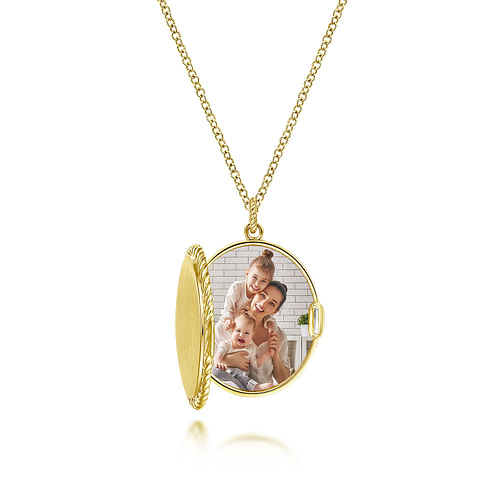 14K Yellow Gold Oval Locket Necklace with Twisted Rope Frame - Shot 2