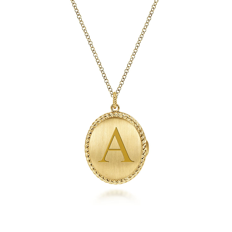 14K Yellow Gold Oval Locket Necklace with Twisted Rope Frame
