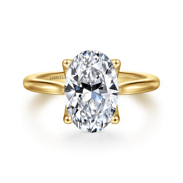 Oval Lotus Solitaire Diamond Engagement Ring in Yellow Gold