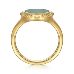 14K Yellow Gold Oval Malachite Inlay Signet Ring