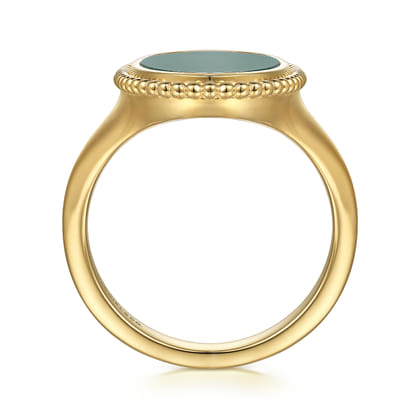 14K Yellow Gold Oval Malachite Inlay Signet Ring