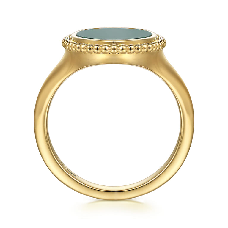 14K Yellow Gold Oval Malachite Inlay Signet Ring - Shot 2